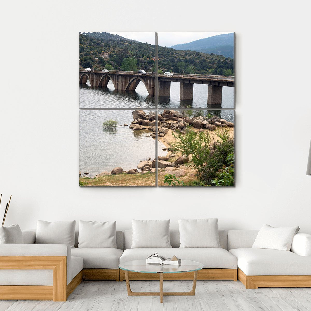 The Burguillo Reservoir Bridge Canvas Wall Art-4 Square-Gallery Wrap-17" x 17"-Tiaracle