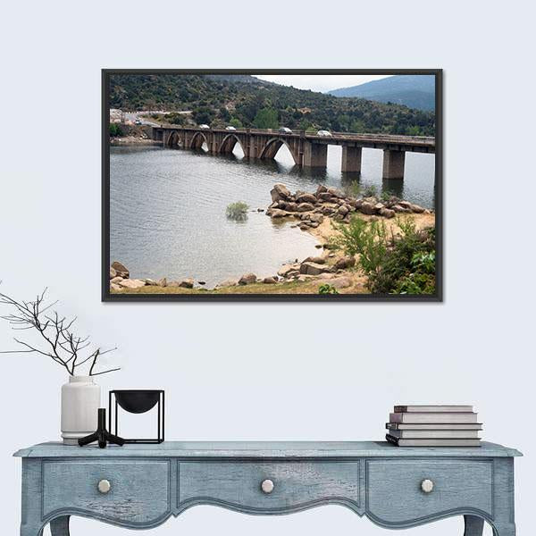 The Burguillo Reservoir Bridge Canvas Wall Art-3 Horizontal-Gallery Wrap-25" x 16"-Tiaracle