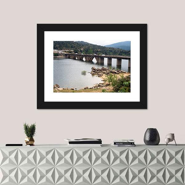 The Burguillo Reservoir Bridge Canvas Wall Art-3 Horizontal-Gallery Wrap-25" x 16"-Tiaracle