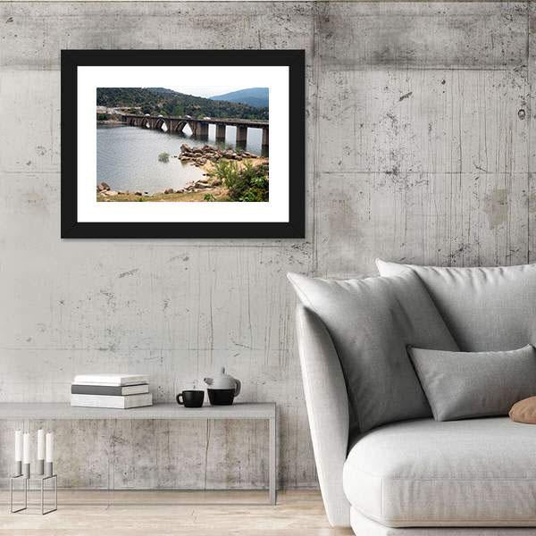 The Burguillo Reservoir Bridge Canvas Wall Art-3 Horizontal-Gallery Wrap-25" x 16"-Tiaracle