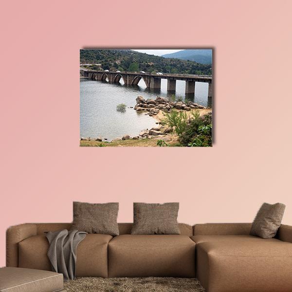 The Burguillo Reservoir Bridge Canvas Wall Art-1 Piece-Gallery Wrap-48" x 32"-Tiaracle