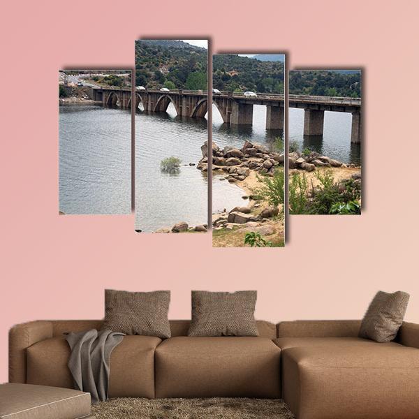The Burguillo Reservoir Bridge Canvas Wall Art-4 Pop-Gallery Wrap-50" x 32"-Tiaracle