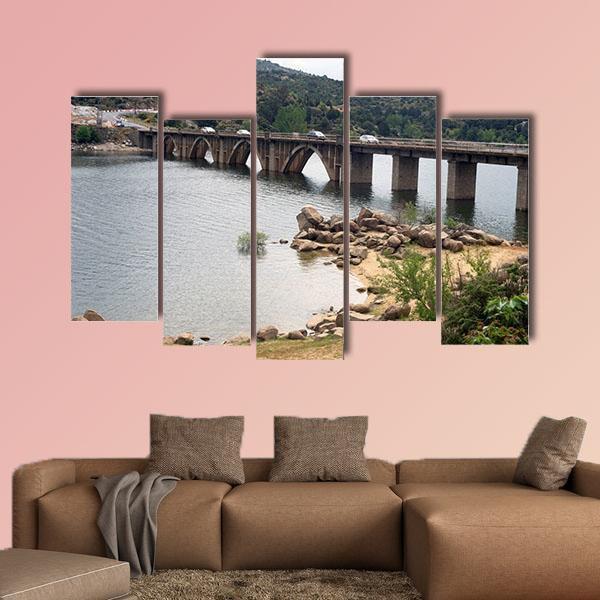 The Burguillo Reservoir Bridge Canvas Wall Art-5 Pop-Gallery Wrap-47" x 32"-Tiaracle