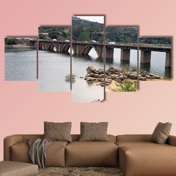 The Burguillo Reservoir Bridge Canvas Wall Art-4 Pop-Gallery Wrap-50" x 32"-Tiaracle