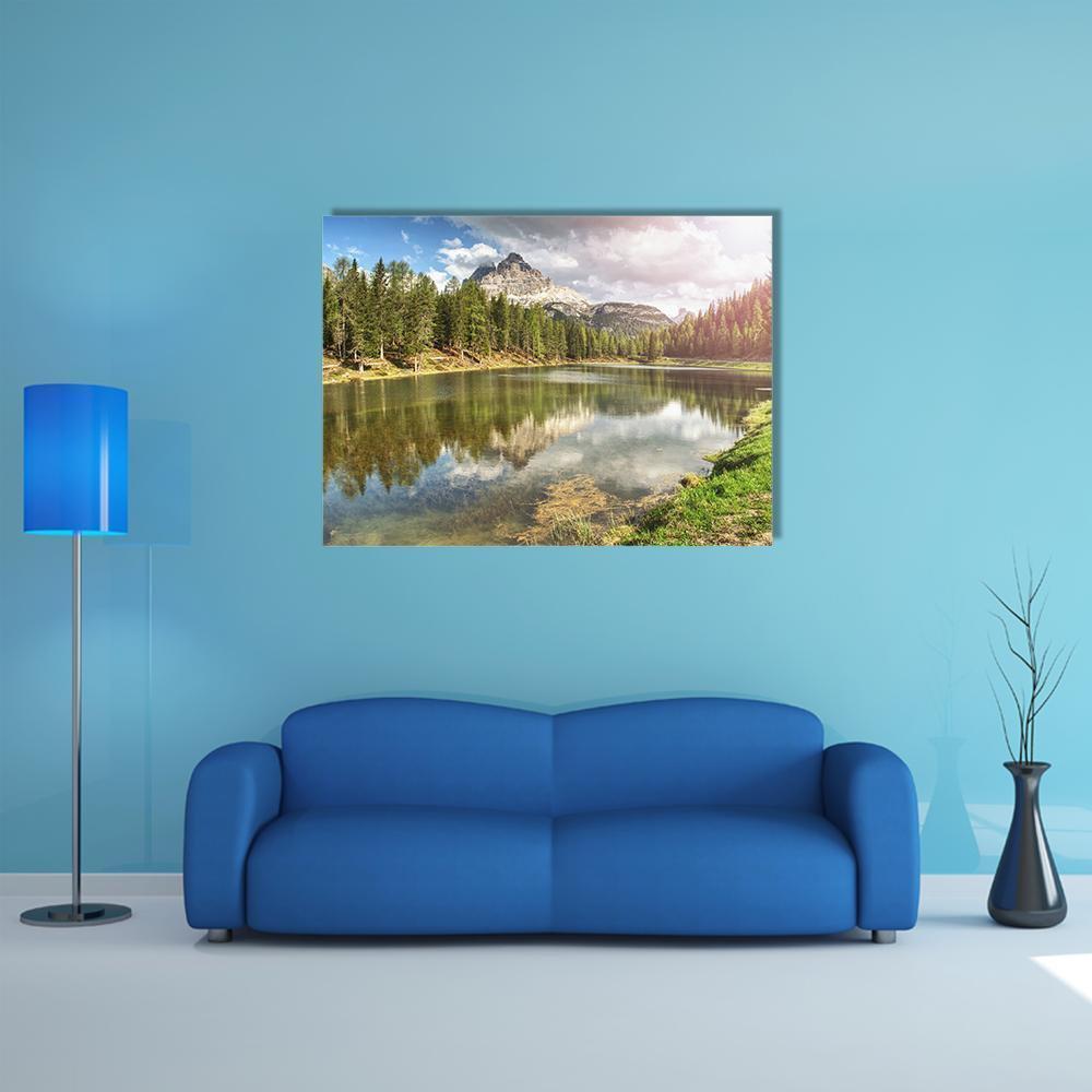 The Calm Blue Lake With Mountains Canvas Wall Art-4 Horizontal-Gallery Wrap-34" x 24"-Tiaracle