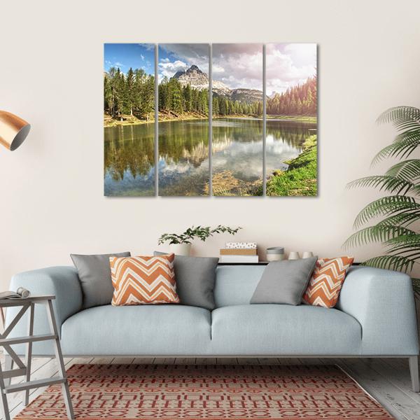 The Calm Blue Lake With Mountains Canvas Wall Art-4 Horizontal-Gallery Wrap-34" x 24"-Tiaracle