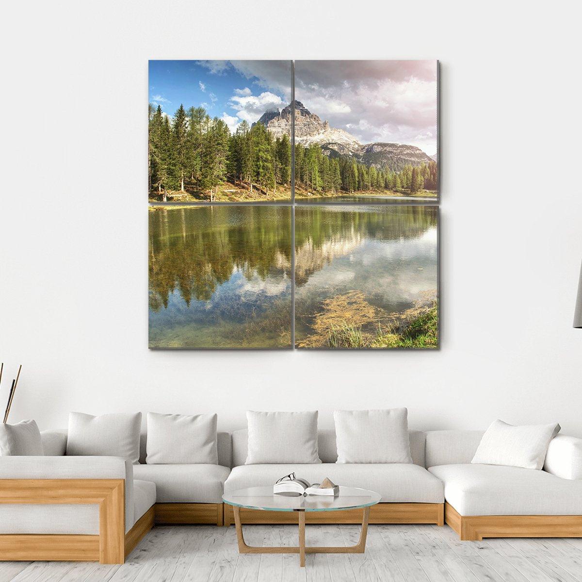 The Calm Blue Lake With Mountains Canvas Wall Art-4 Square-Gallery Wrap-17" x 17"-Tiaracle
