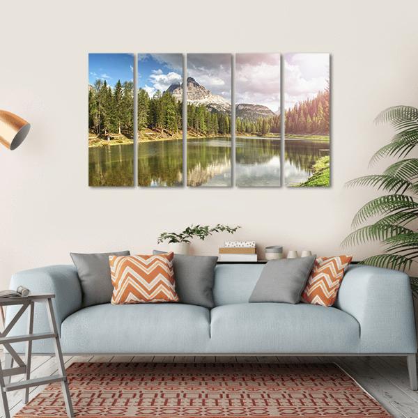 The Calm Blue Lake With Mountains Canvas Wall Art-5 Horizontal-Gallery Wrap-22" x 12"-Tiaracle