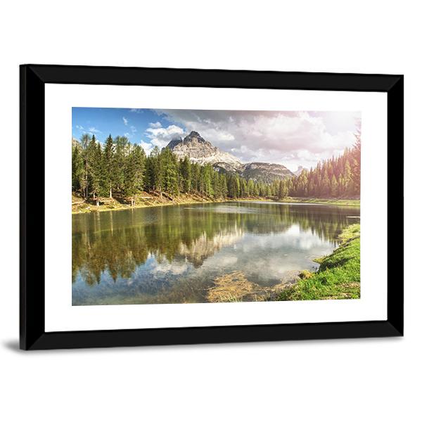 The Calm Blue Lake With Mountains Canvas Wall Art-3 Horizontal-Gallery Wrap-25" x 16"-Tiaracle