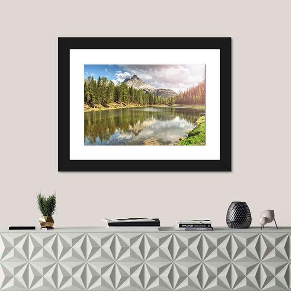 The Calm Blue Lake With Mountains Canvas Wall Art-3 Horizontal-Gallery Wrap-25" x 16"-Tiaracle