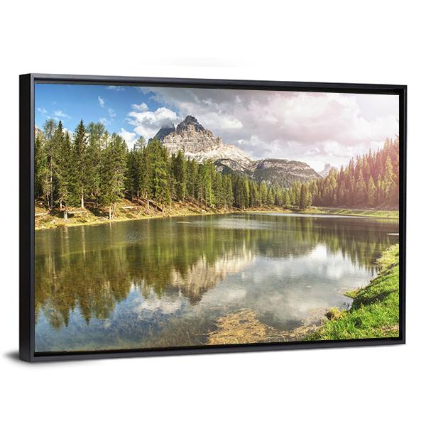 The Calm Blue Lake With Mountains Canvas Wall Art-5 Horizontal-Gallery Wrap-22" x 12"-Tiaracle
