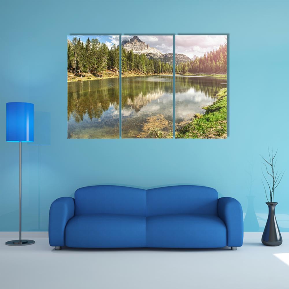 The Calm Blue Lake With Mountains Canvas Wall Art-3 Horizontal-Gallery Wrap-37" x 24"-Tiaracle