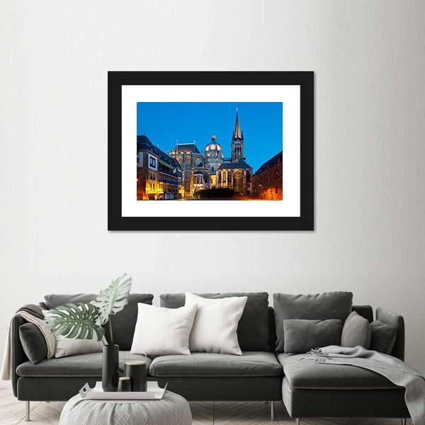 The Cathedral Of Aachen Canvas Wall Art-1 Piece-Framed Print-20" x 16"-Tiaracle