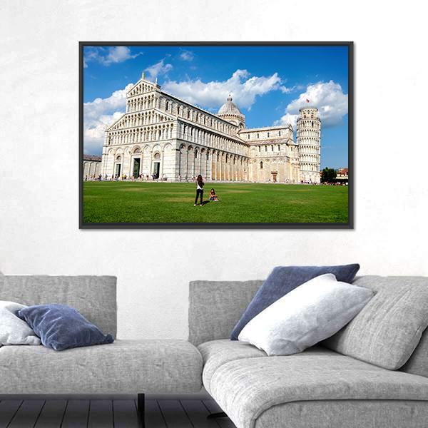 The Cathedral Of Pisa Canvas Wall Art-1 Piece-Floating Frame-24" x 16"-Tiaracle