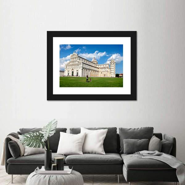 The Cathedral Of Pisa Canvas Wall Art-1 Piece-Framed Print-20" x 16"-Tiaracle