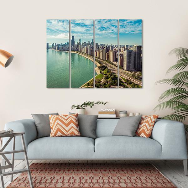 The Chicago Skyline Canvas Wall Art-4 Horizontal-Gallery Wrap-34" x 24"-Tiaracle