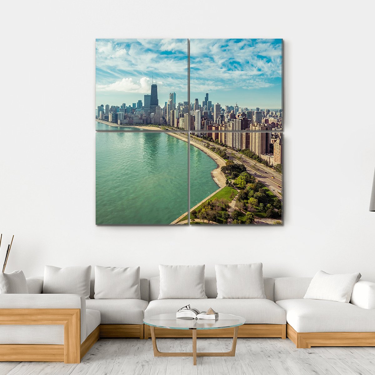The Chicago Skyline Canvas Wall Art-4 Square-Gallery Wrap-17" x 17"-Tiaracle