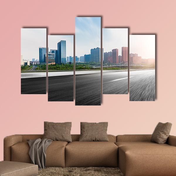 The City &amp; The Road Canvas Wall Art-5 Pop-Gallery Wrap-47" x 32"-Tiaracle