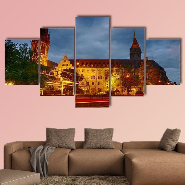 The City Hall Of Duisburg Canvas Wall Art-5 Star-Gallery Wrap-62" x 32"-Tiaracle