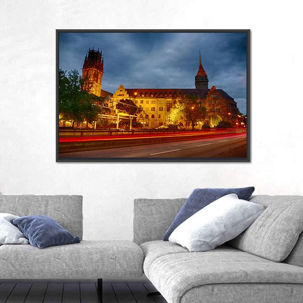 The City Hall Of Duisburg Canvas Wall Art-1 Piece-Floating Frame-36" x 24"-Tiaracle