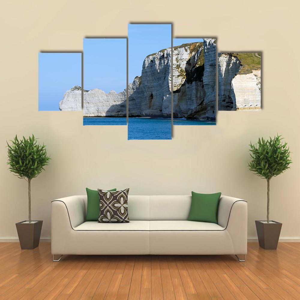 The Cliffs Of Etretat Canvas Wall Art-5 Star-Gallery Wrap-62" x 32"-Tiaracle