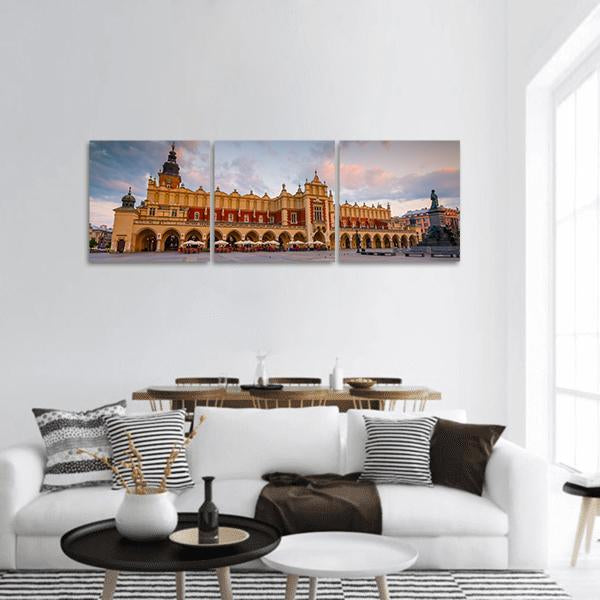 Cloth Hall In Krakow Panoramic Canvas Wall Art-3 Piece-25" x 08"-Tiaracle