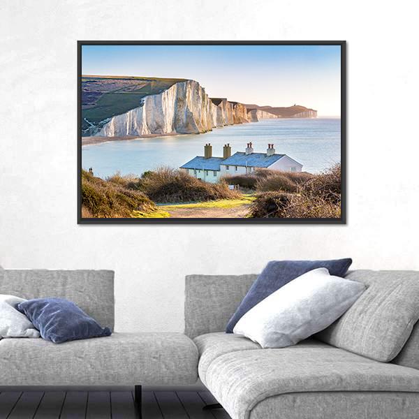 The Coast Guard Cottages Canvas Wall Art-1 Piece-Floating Frame-24" x 16"-Tiaracle