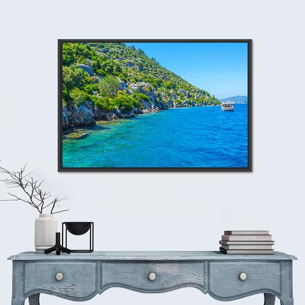 The Coast Of Kekova Island Canvas Wall Art-3 Horizontal-Gallery Wrap-25" x 16"-Tiaracle