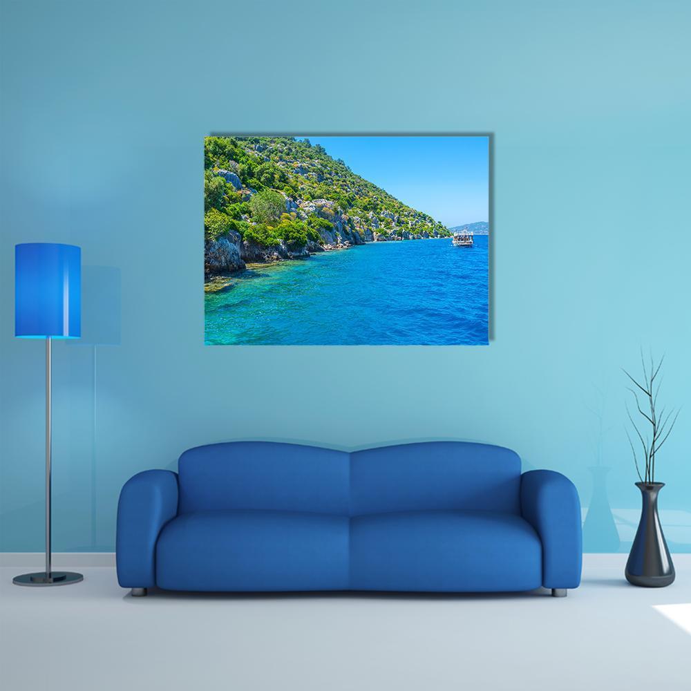 The Coast Of Kekova Island Canvas Wall Art-1 Piece-Gallery Wrap-48" x 32"-Tiaracle