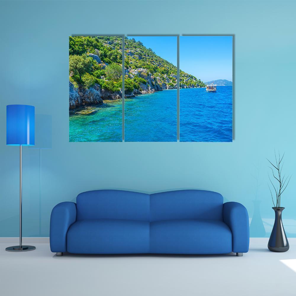 The Coast Of Kekova Island Canvas Wall Art-3 Horizontal-Gallery Wrap-37" x 24"-Tiaracle