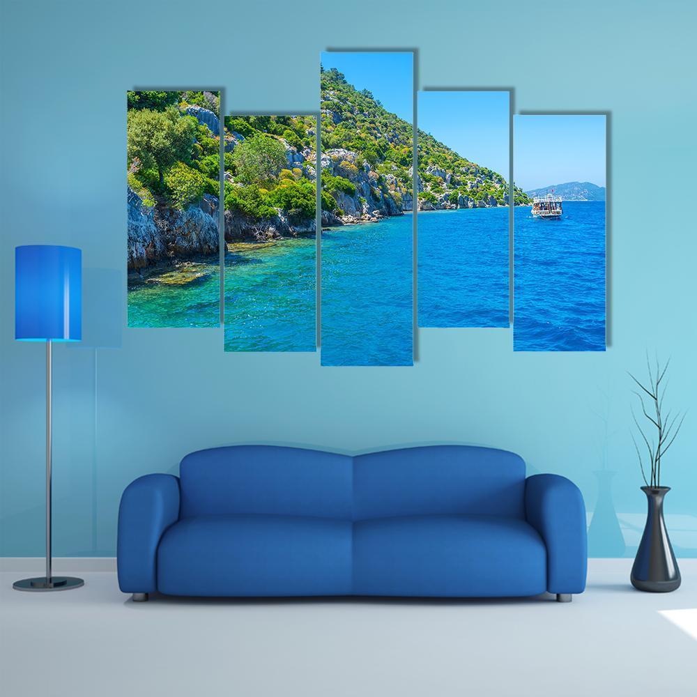 The Coast Of Kekova Island Canvas Wall Art-5 Pop-Gallery Wrap-47" x 32"-Tiaracle