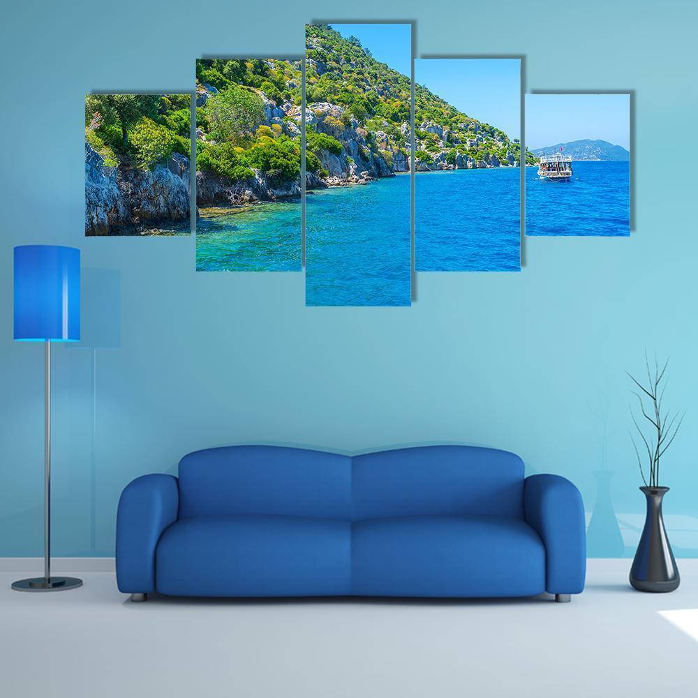 The Coast Of Kekova Island Canvas Wall Art-5 Star-Gallery Wrap-62" x 32"-Tiaracle