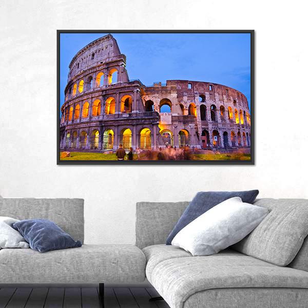The Colosseum At Night Canvas Wall Art-1 Piece-Floating Frame-24" x 16"-Tiaracle