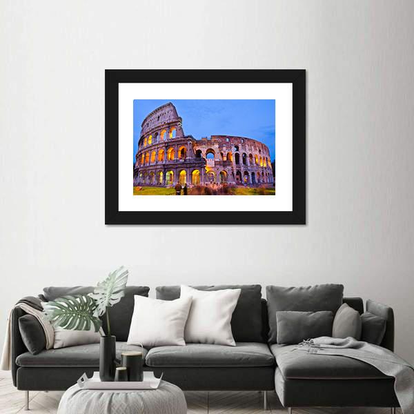 The Colosseum At Night Canvas Wall Art-1 Piece-Framed Print-20" x 16"-Tiaracle
