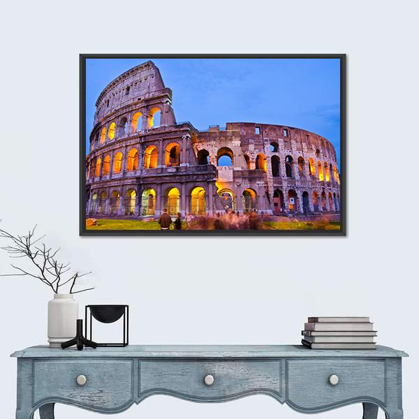 The Colosseum At Night Canvas Wall Art-3 Horizontal-Gallery Wrap-25" x 16"-Tiaracle