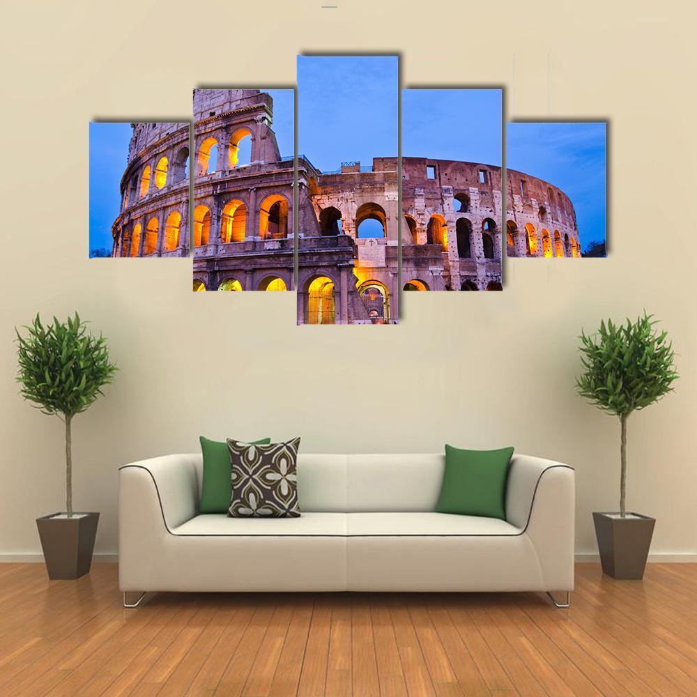 The Colosseum At Night Canvas Wall Art-5 Star-Gallery Wrap-62" x 32"-Tiaracle