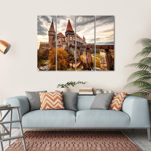 The Corvinesti Castle Romania Canvas Wall Art-4 Horizontal-Gallery Wrap-34" x 24"-Tiaracle