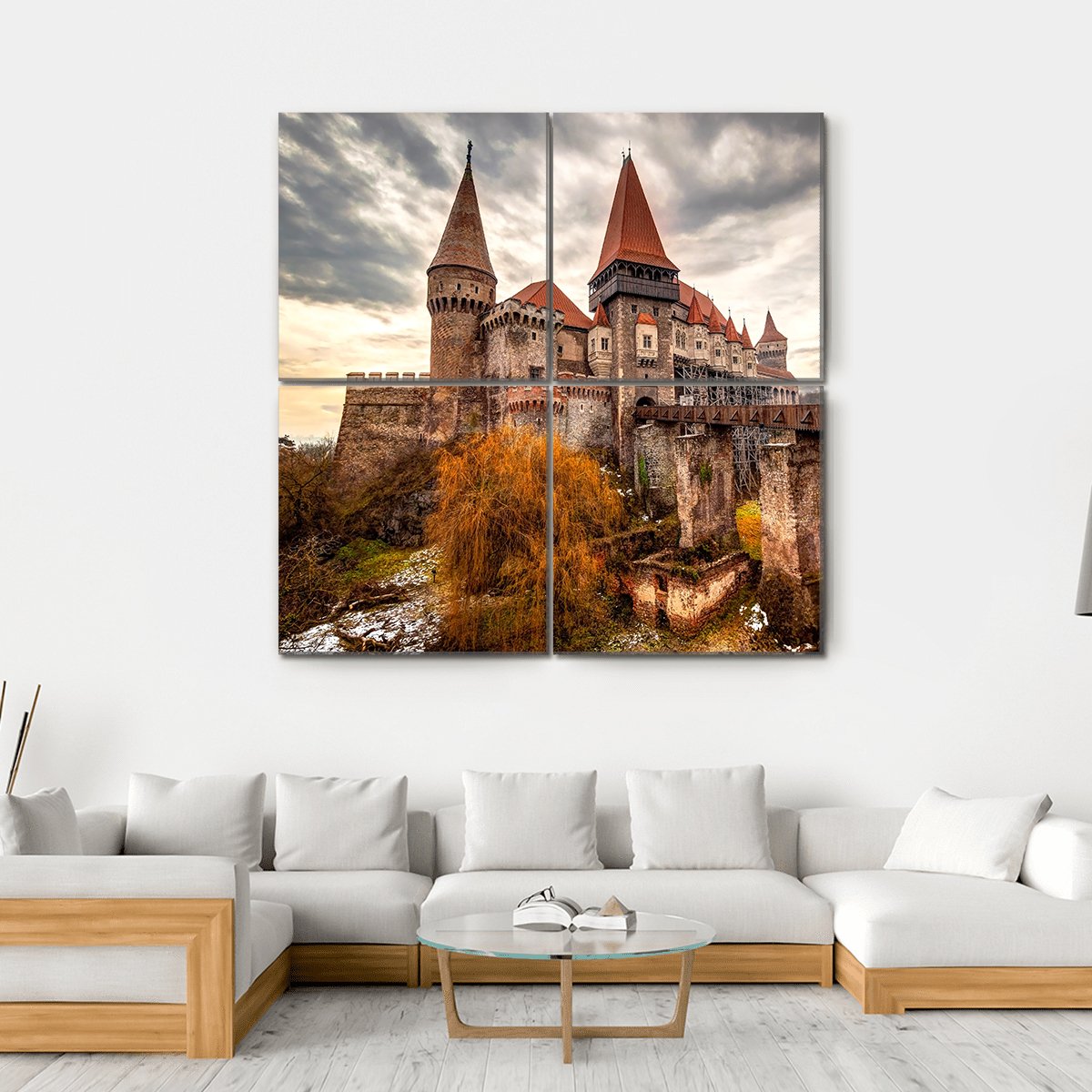 The Corvinesti Castle Romania Canvas Wall Art-4 Square-Gallery Wrap-17" x 17"-Tiaracle
