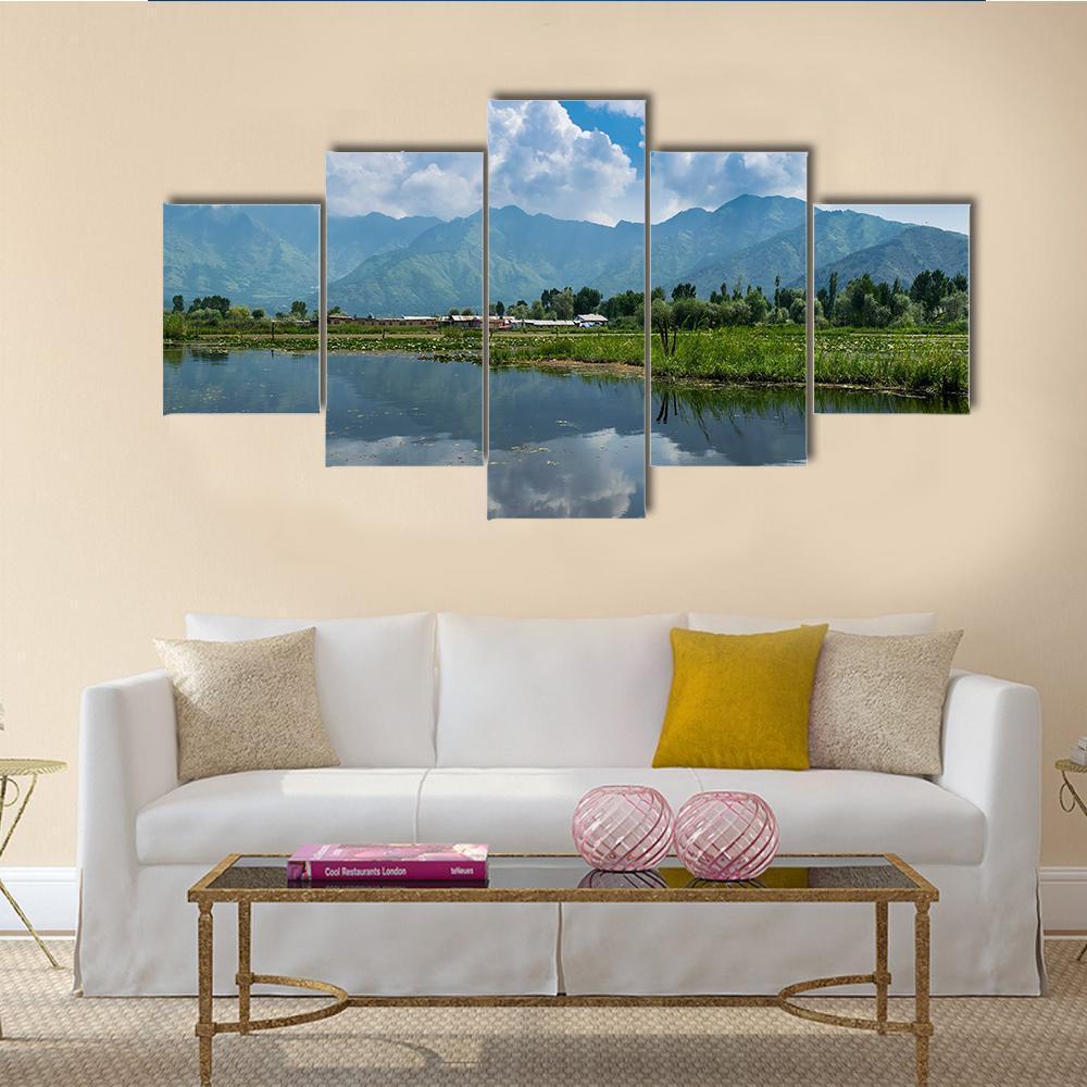 The Dal Lake Canvas Wall Art-5 Star-Gallery Wrap-62" x 32"-Tiaracle