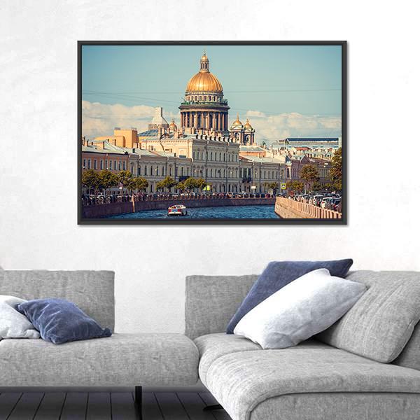 St Isaac's Cathedral Canvas Wall Art-1 Piece-Floating Frame-24" x 16"-Tiaracle