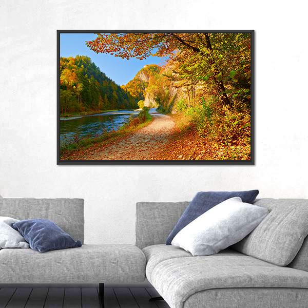 The Dunajec River In Autumn Canvas Wall Art-1 Piece-Floating Frame-24" x 16"-Tiaracle