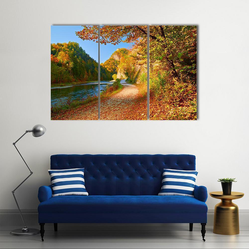 The Dunajec River In Autumn Canvas Wall Art-3 Horizontal-Gallery Wrap-37" x 24"-Tiaracle
