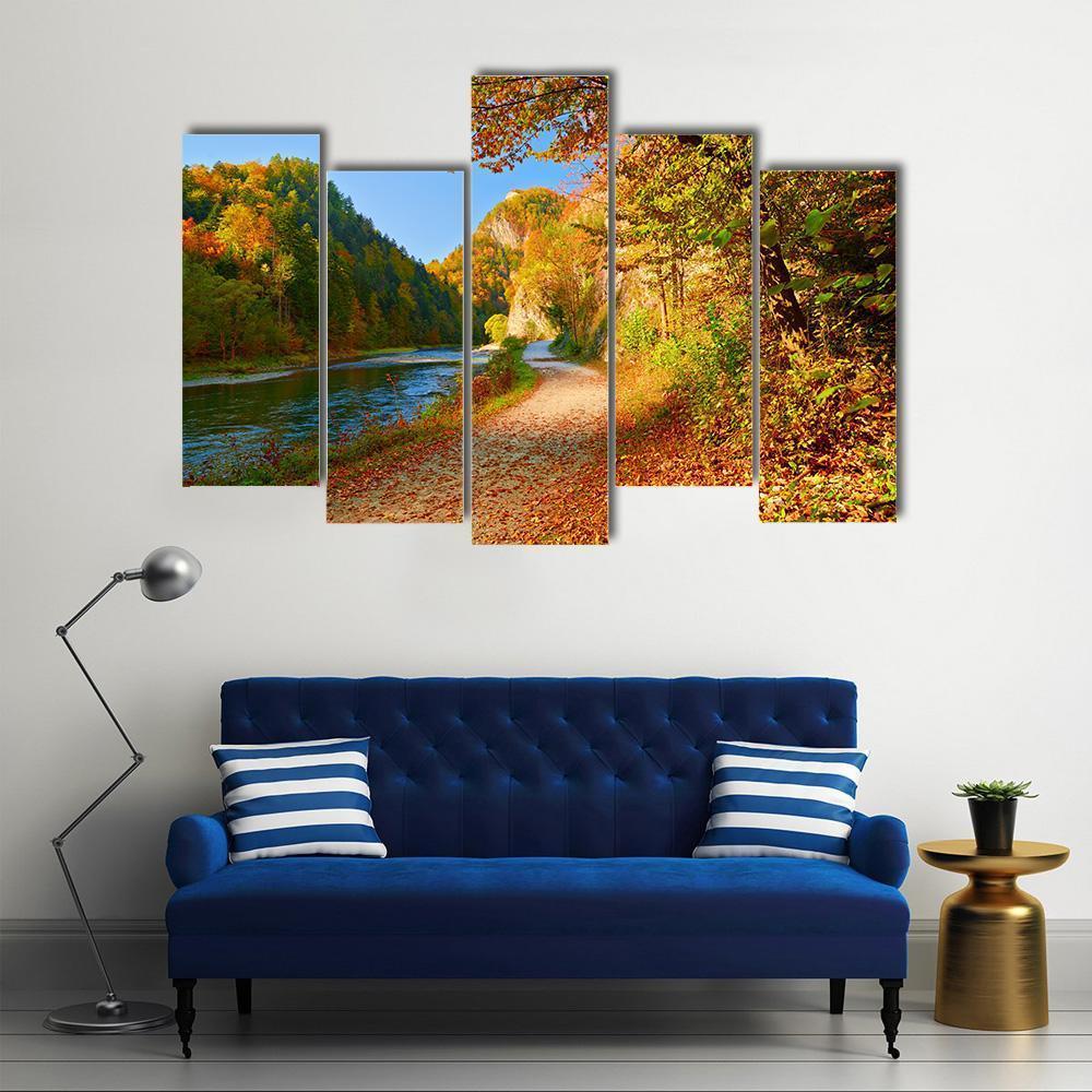 The Dunajec River In Autumn Canvas Wall Art-5 Pop-Gallery Wrap-47" x 32"-Tiaracle