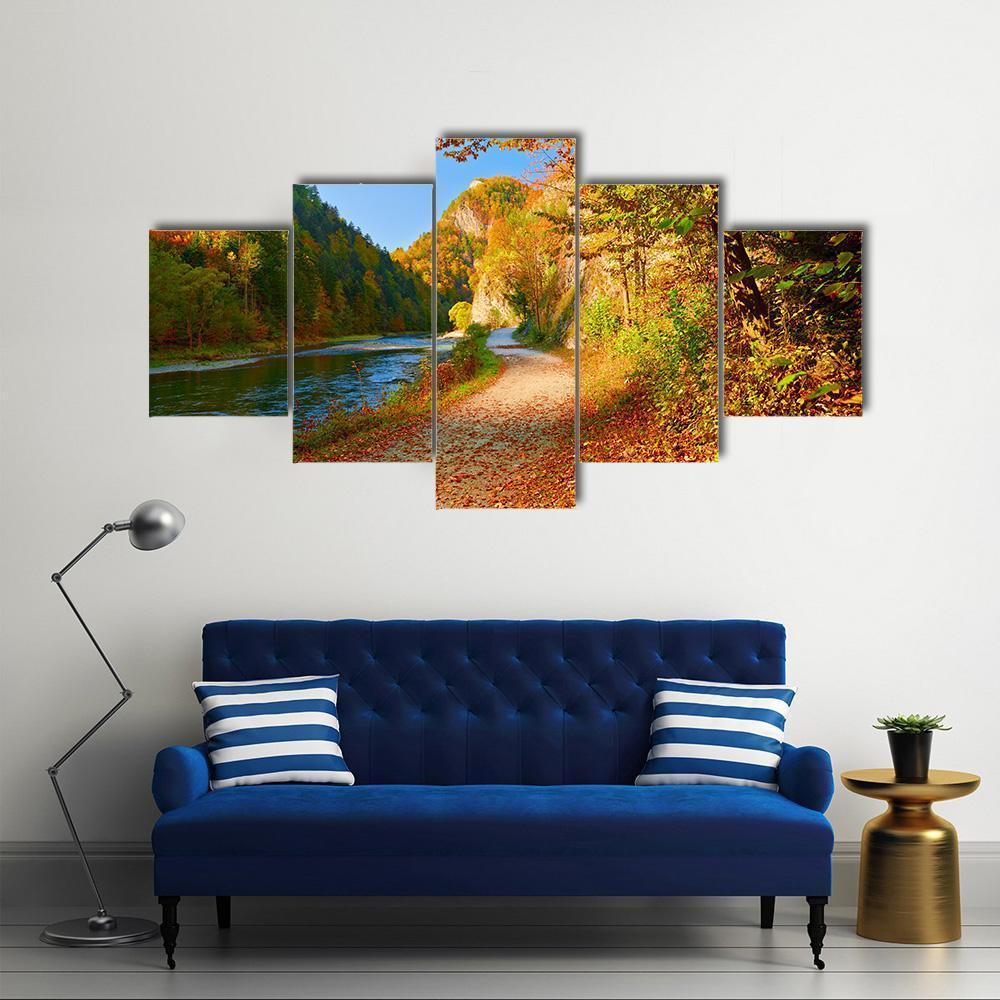 The Dunajec River In Autumn Canvas Wall Art-5 Star-Gallery Wrap-62" x 32"-Tiaracle