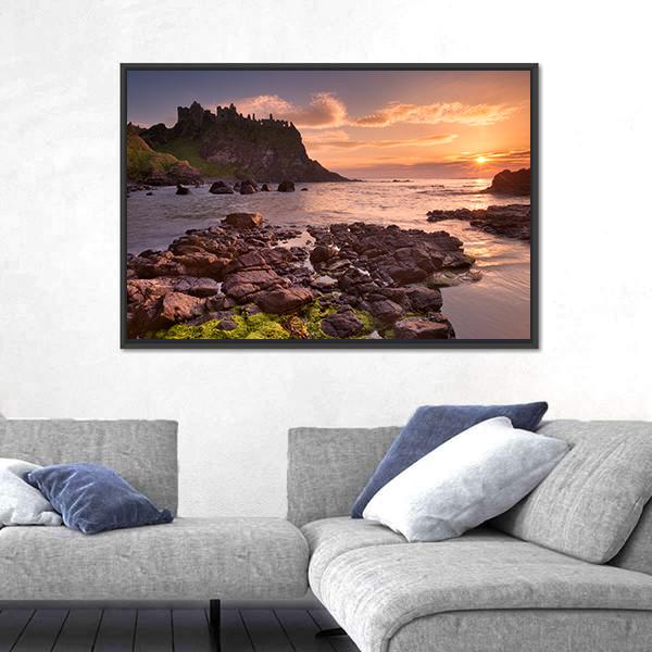 The Dunluce Castle Ireland Canvas Wall Art-1 Piece-Floating Frame-36" x 24"-Tiaracle
