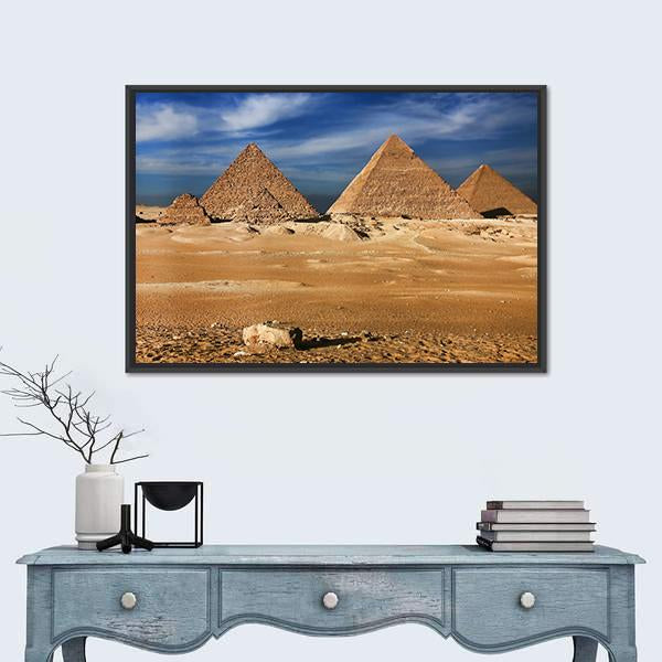 The Egyptian Pyramids Canvas Wall Art-3 Horizontal-Gallery Wrap-25" x 16"-Tiaracle