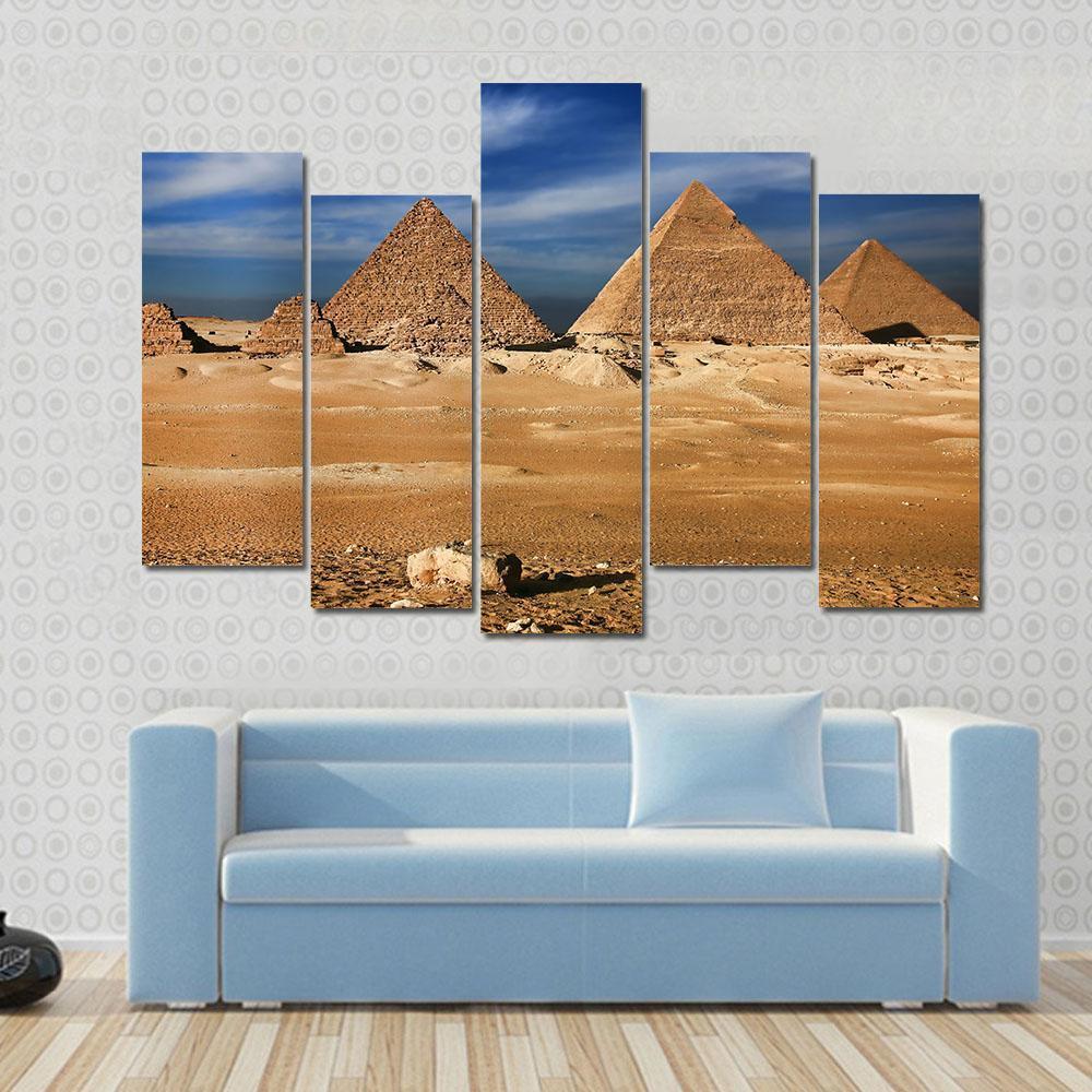 The Egyptian Pyramids Canvas Wall Art-5 Pop-Gallery Wrap-47" x 32"-Tiaracle