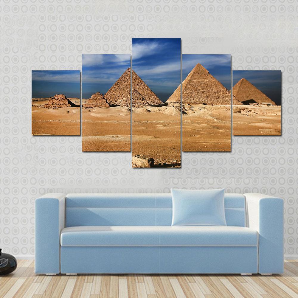 The Egyptian Pyramids Canvas Wall Art-3 Horizontal-Gallery Wrap-37" x 24"-Tiaracle