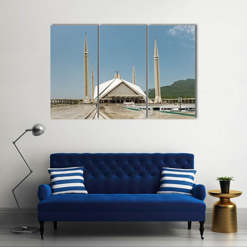 Faisal Mosque In Islamabad Canvas Wall Art-3 Horizontal-Gallery Wrap-37" x 24"-Tiaracle