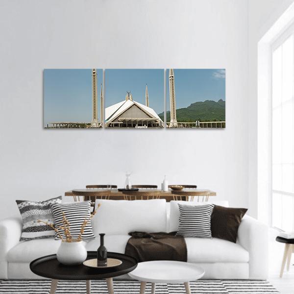 Faisal Mosque In Islamabad Panoramic Canvas Wall Art-3 Piece-25" x 08"-Tiaracle
